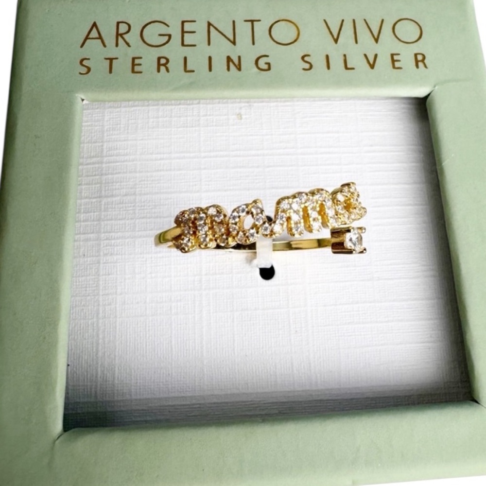 Argento Vivo Sterling Silver “Mama” Crystal Ring Gold Tone Gift Holiday Mom